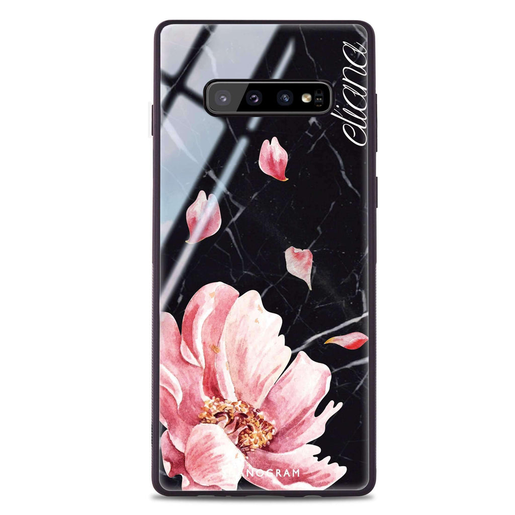 Black Marble & Floral Samsung S10 Plus Glass Case