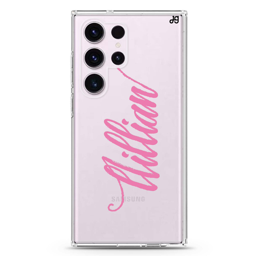 Vintage Writing personalized name Samsung Galaxy S26/S25/S24/S23/S22 Ultra ultra clear case, transparent design, main view