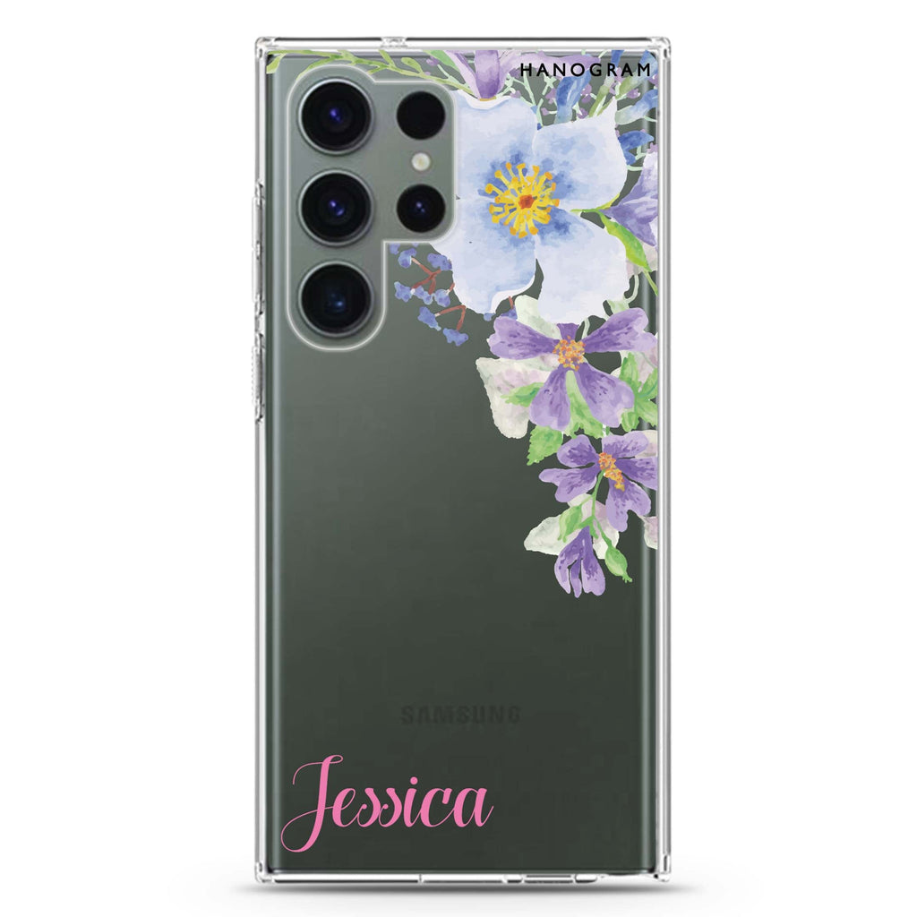 Fragrance of personalized name Samsung Galaxy S26/S25/S24/S23/S22 Ultra ultra clear case, transparent design, main view
