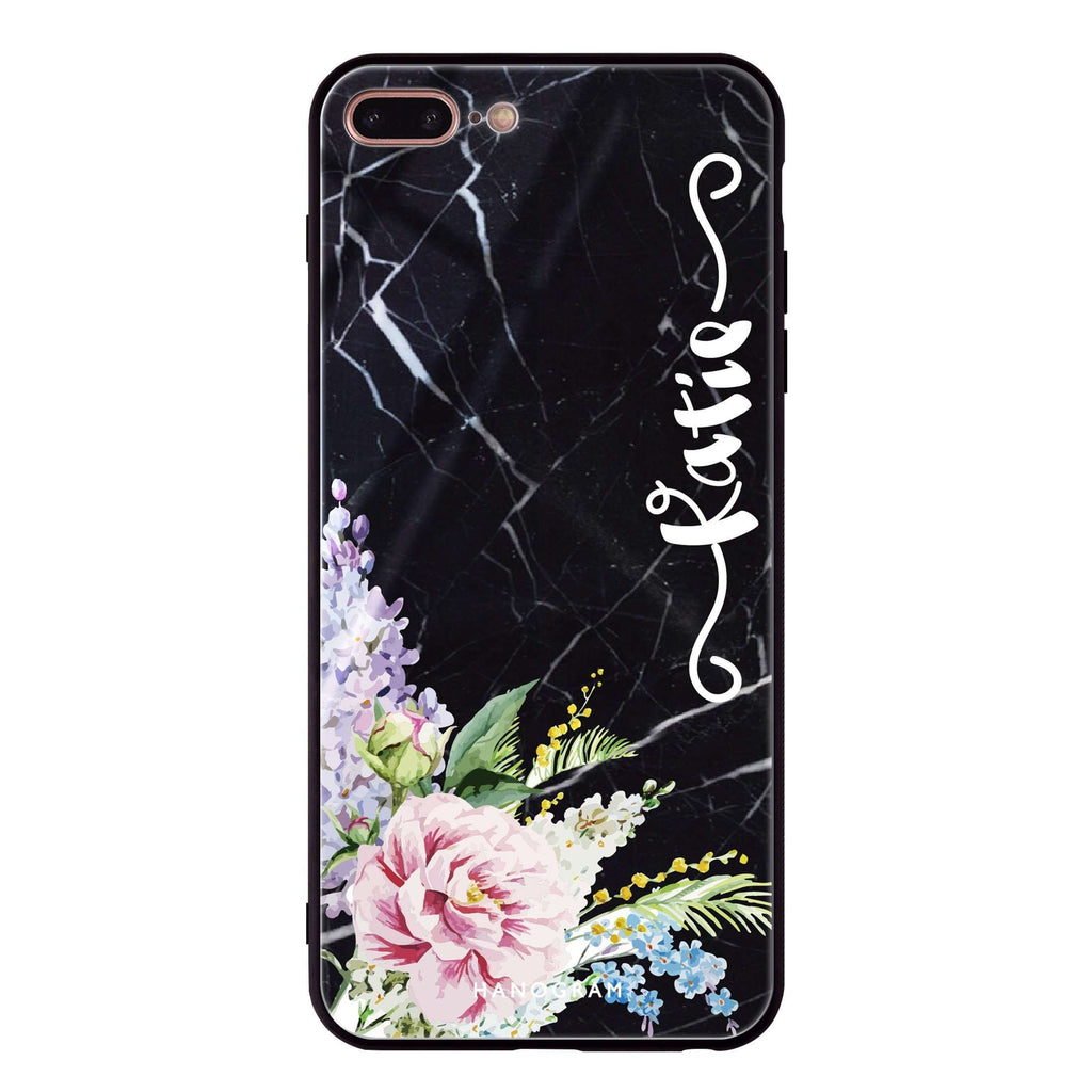 Floral & Black Marble iPhone 8 Plus Glass Case