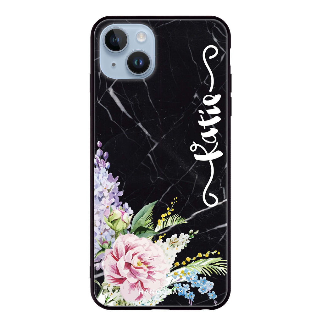 Floral & Black Marble iPhone 14 Plus Glass Case