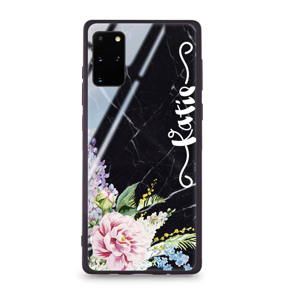 Floral & Black Marble Samsung S20 Plus Glass Case