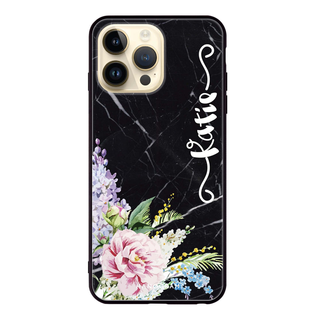 Floral & Black Marble iPhone 13 Pro Glass Case