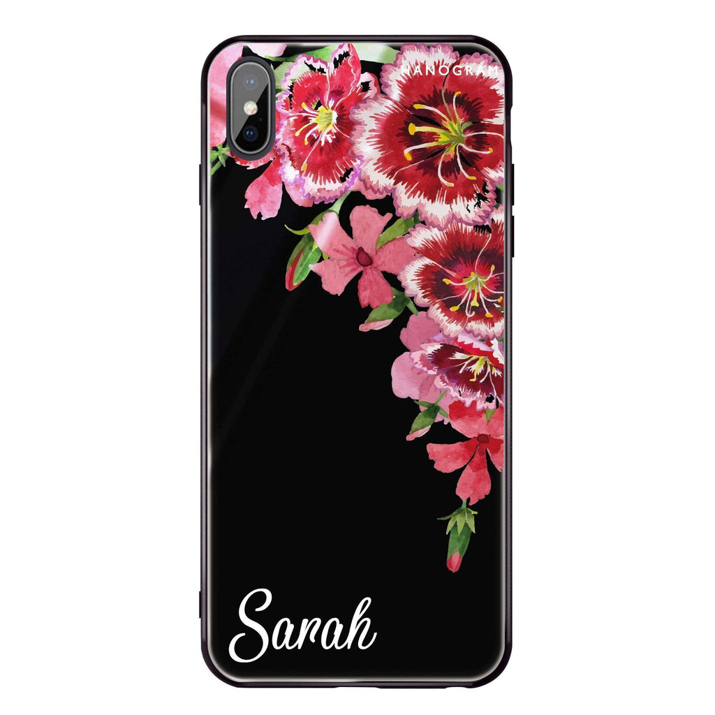 Red watercolour Floral iPhone XS Max Glass Case