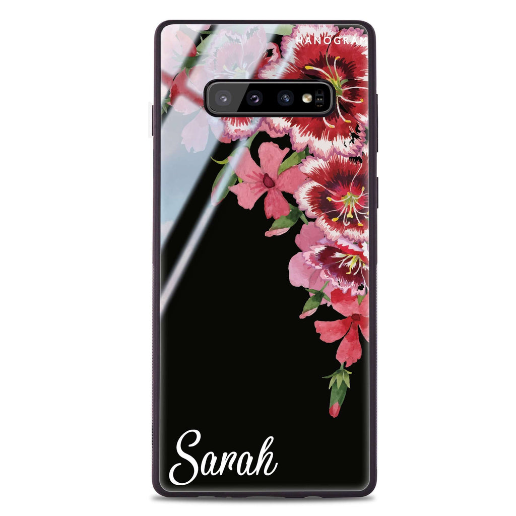 Red watercolour Floral Samsung S10 Plus Glass Case