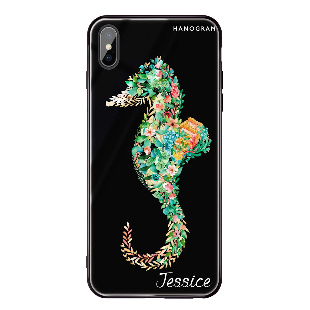 Floral Seahorse iPhone XS Max Glass Case