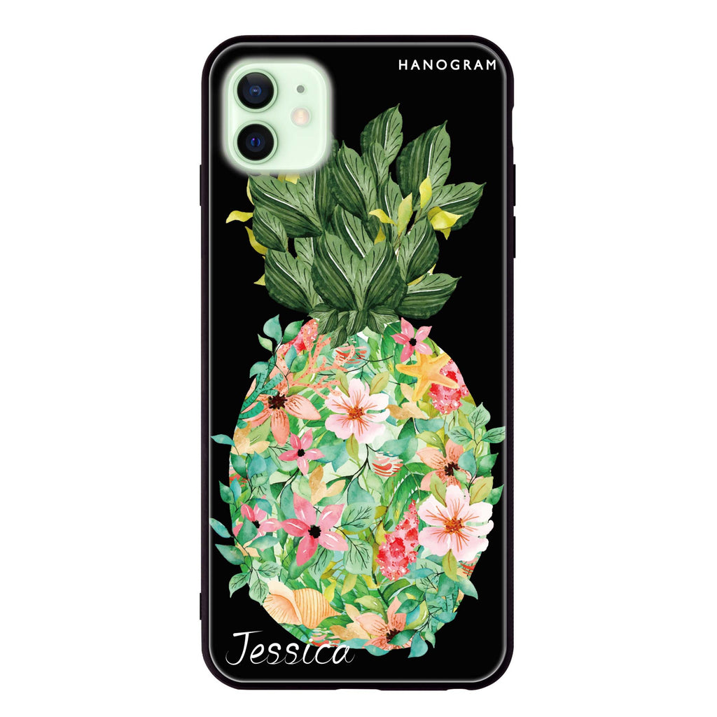 Floral Pineapple iPhone 12 Glass Case