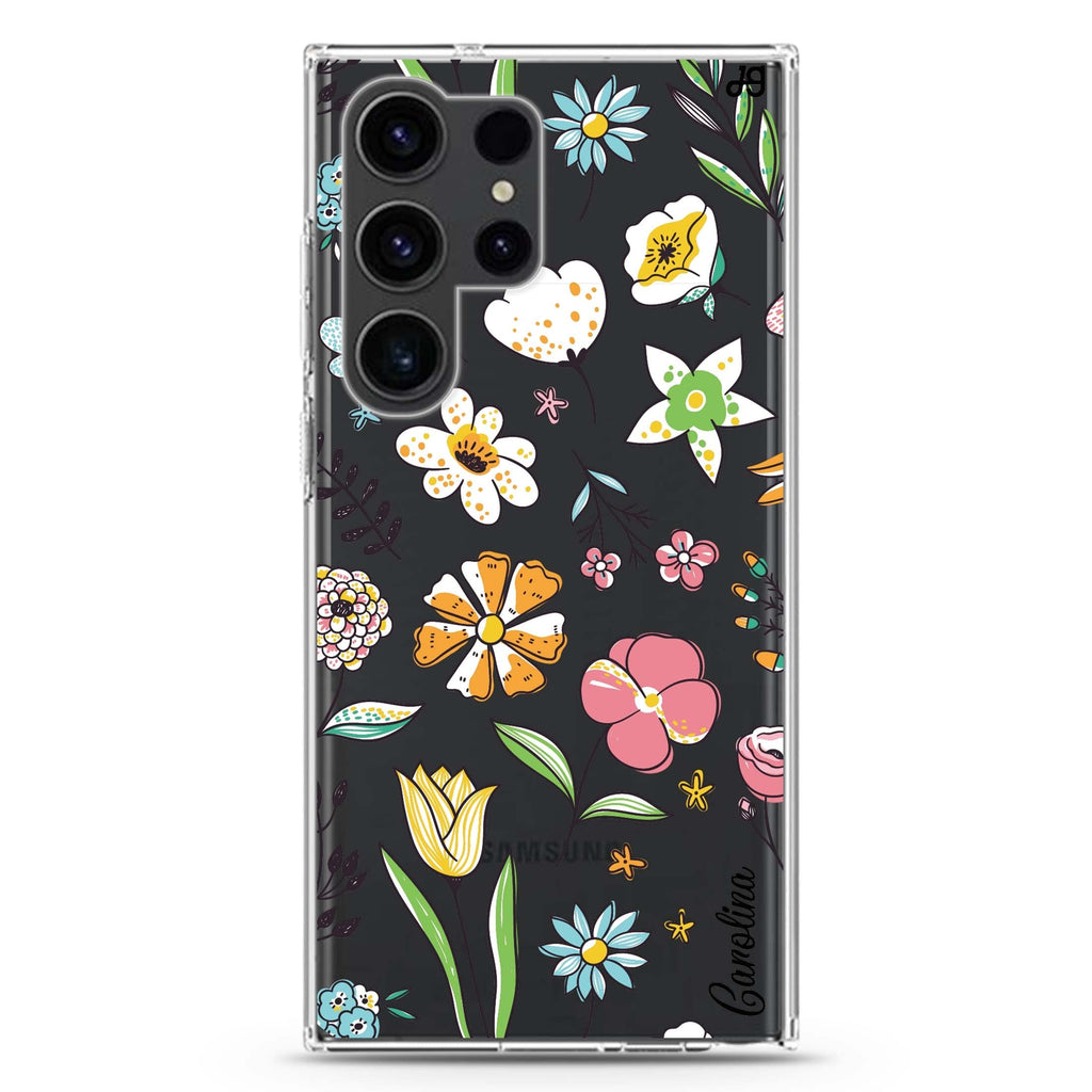 Spring Moment personalized name Samsung Galaxy S26/S25/S24/S23/S22 Ultra ultra clear case, transparent design, main view
