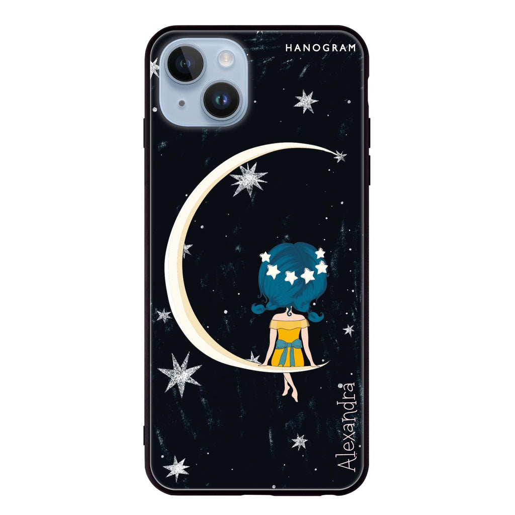 Cute Girl Moon iPhone 14 Plus Glass Case