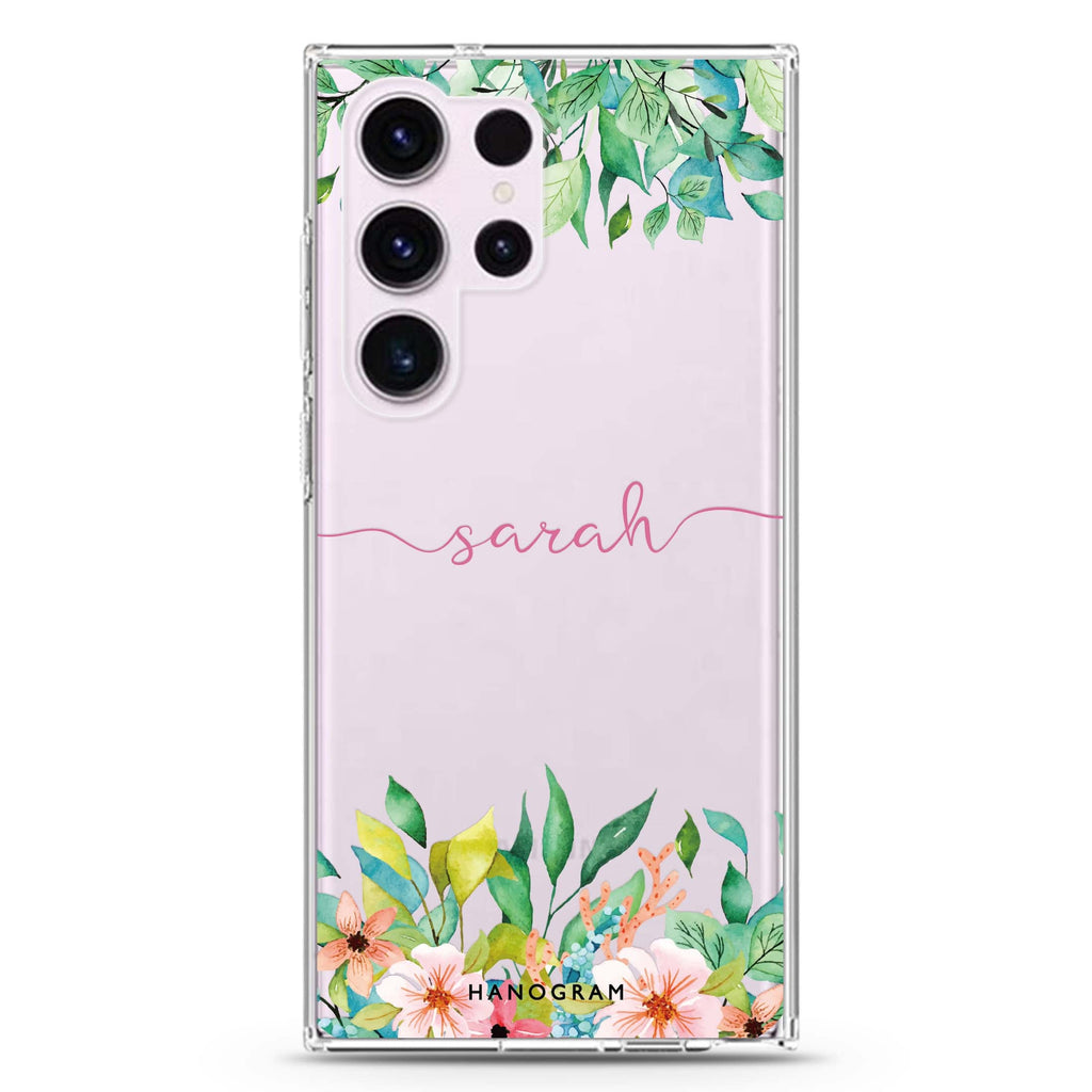 Floral Imagination personalized name Samsung Galaxy S26/S25/S24/S23/S22 Ultra ultra clear case, transparent design, main view