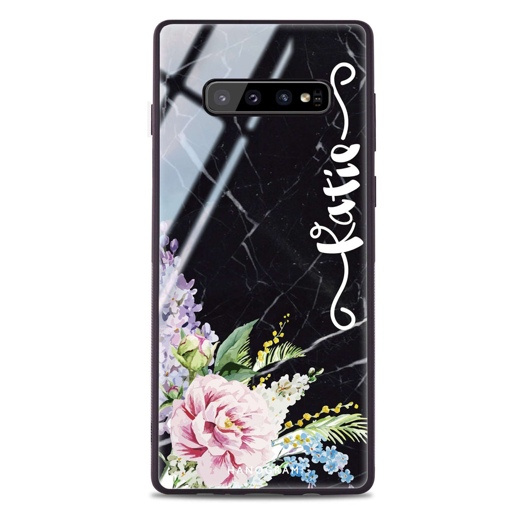 Floral & Black Marble Samsung S10 Plus Glass Case