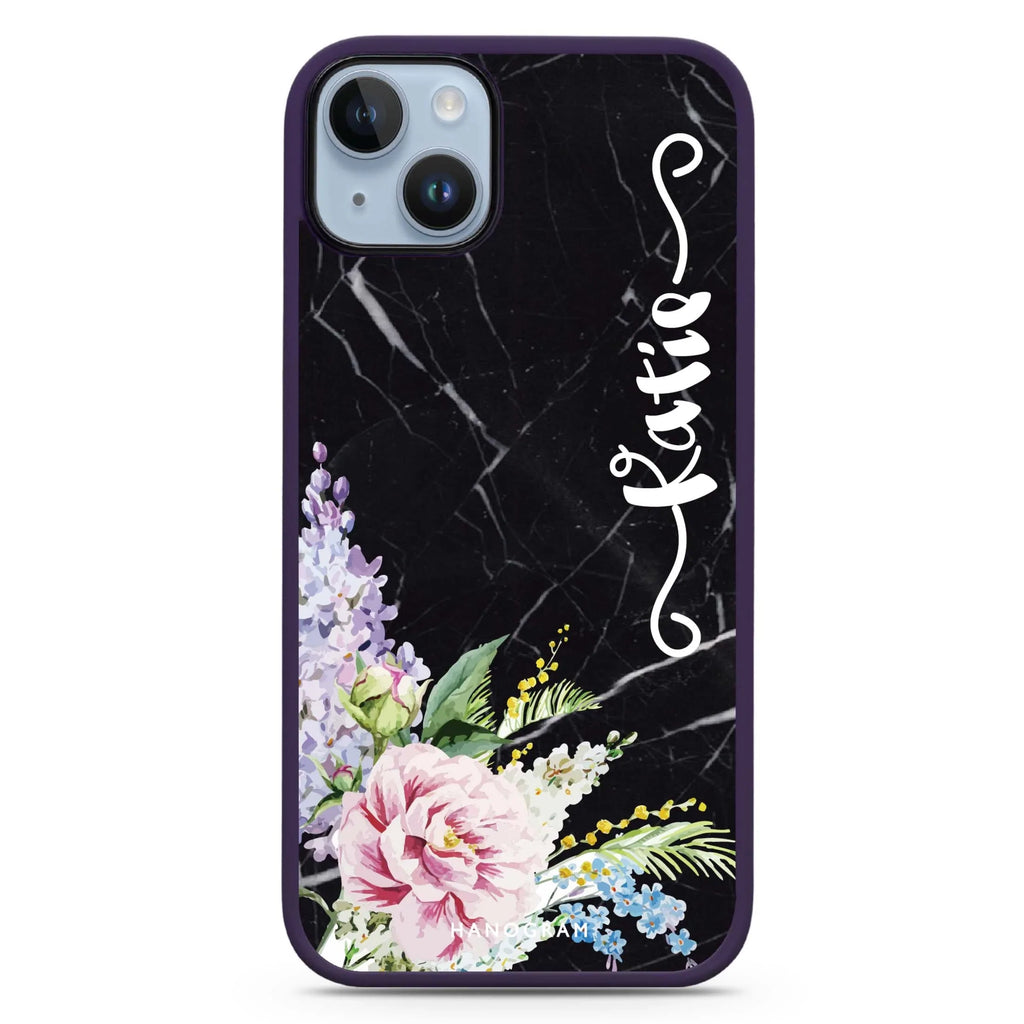 Floral & Black Marble iPhone 14 Plus MagSafe Compatible Impact Guard Bumper Case