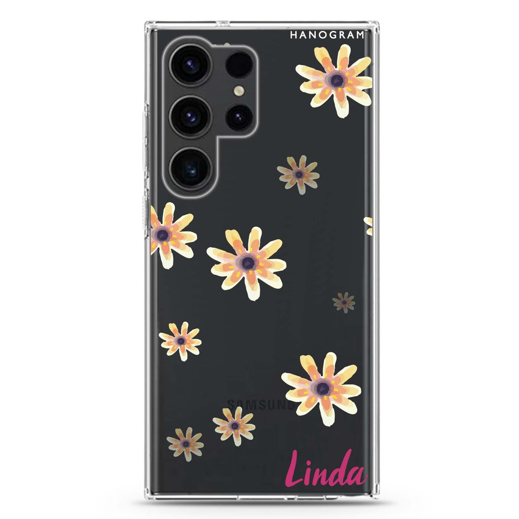 Faceflower personalized name Samsung Galaxy S26/S25/S24/S23/S22 Ultra ultra clear case, transparent design, main view