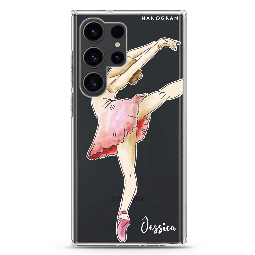 Ballet Girl personalized name Samsung Galaxy S26/S25/S24/S23/S22 Ultra ultra clear case, transparent design, main view