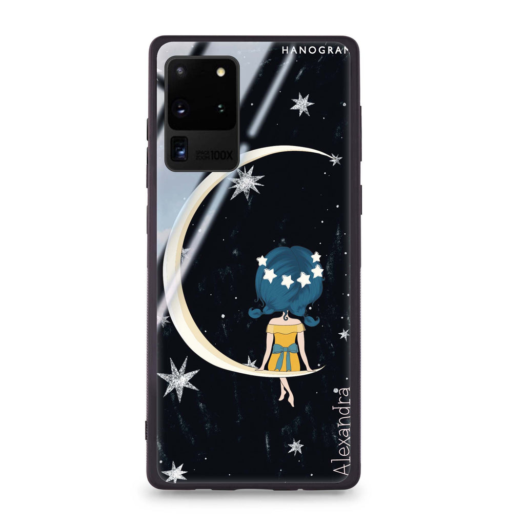Cute Girl Moon Samsung Glass Case
