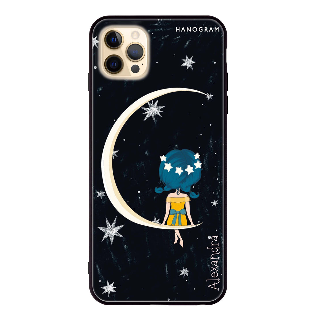 Cute Girl Moon iPhone 12 Pro Max Glass Case