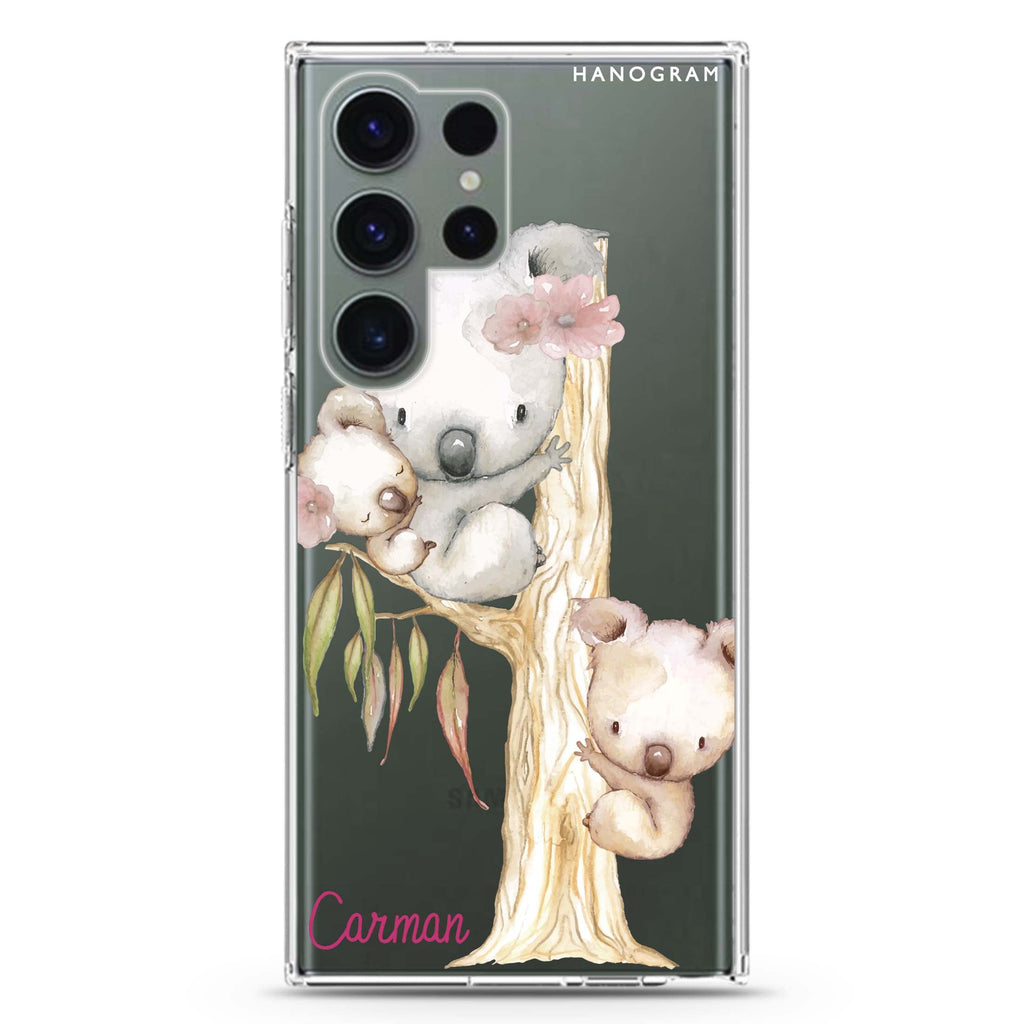 Koala personalized name Samsung Galaxy S26/S25/S24/S23/S22 Ultra ultra clear case, transparent design, main view