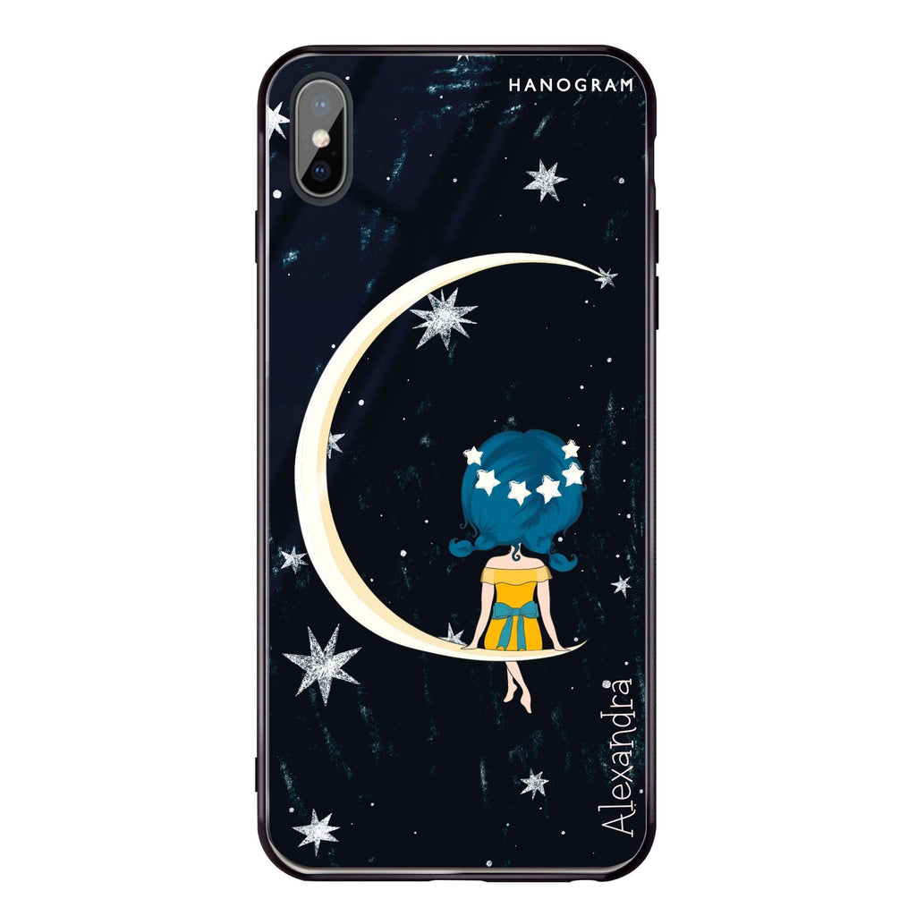 Cute Girl Moon iPhone XS Glass Case