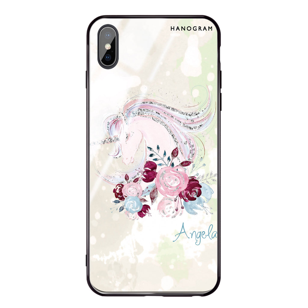Unicorn & Floral iPhone XS Max Glass Case