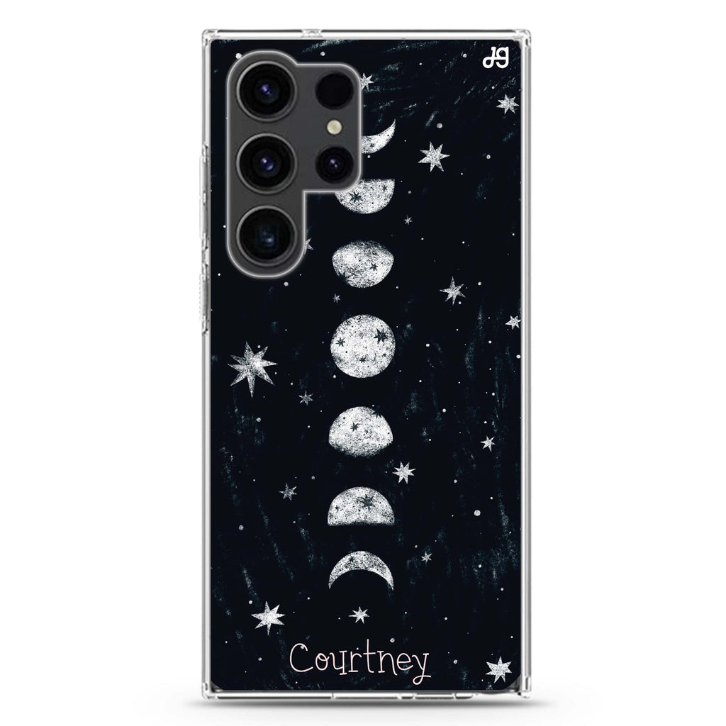 Phases of the Moon personalized name Samsung Galaxy S26/S25/S24/S23/S22 Ultra ultra clear case, transparent design, main view