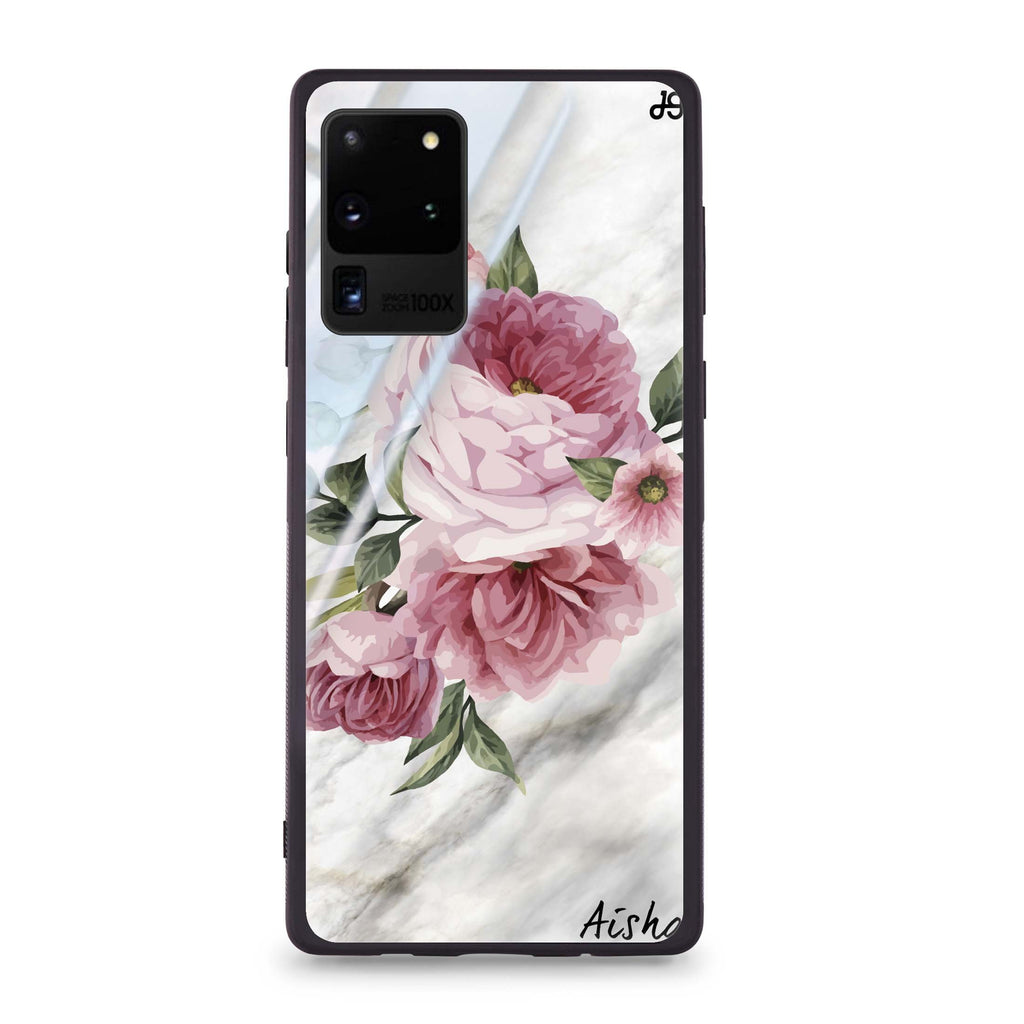 Floral & Marble Samsung Glass Case