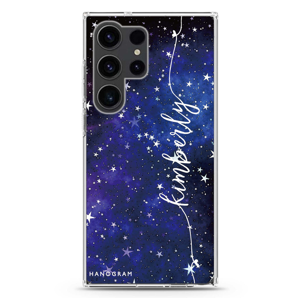 Stardust personalized name Samsung Galaxy S26/S25/S24/S23/S22 Ultra ultra clear case, transparent design, main view