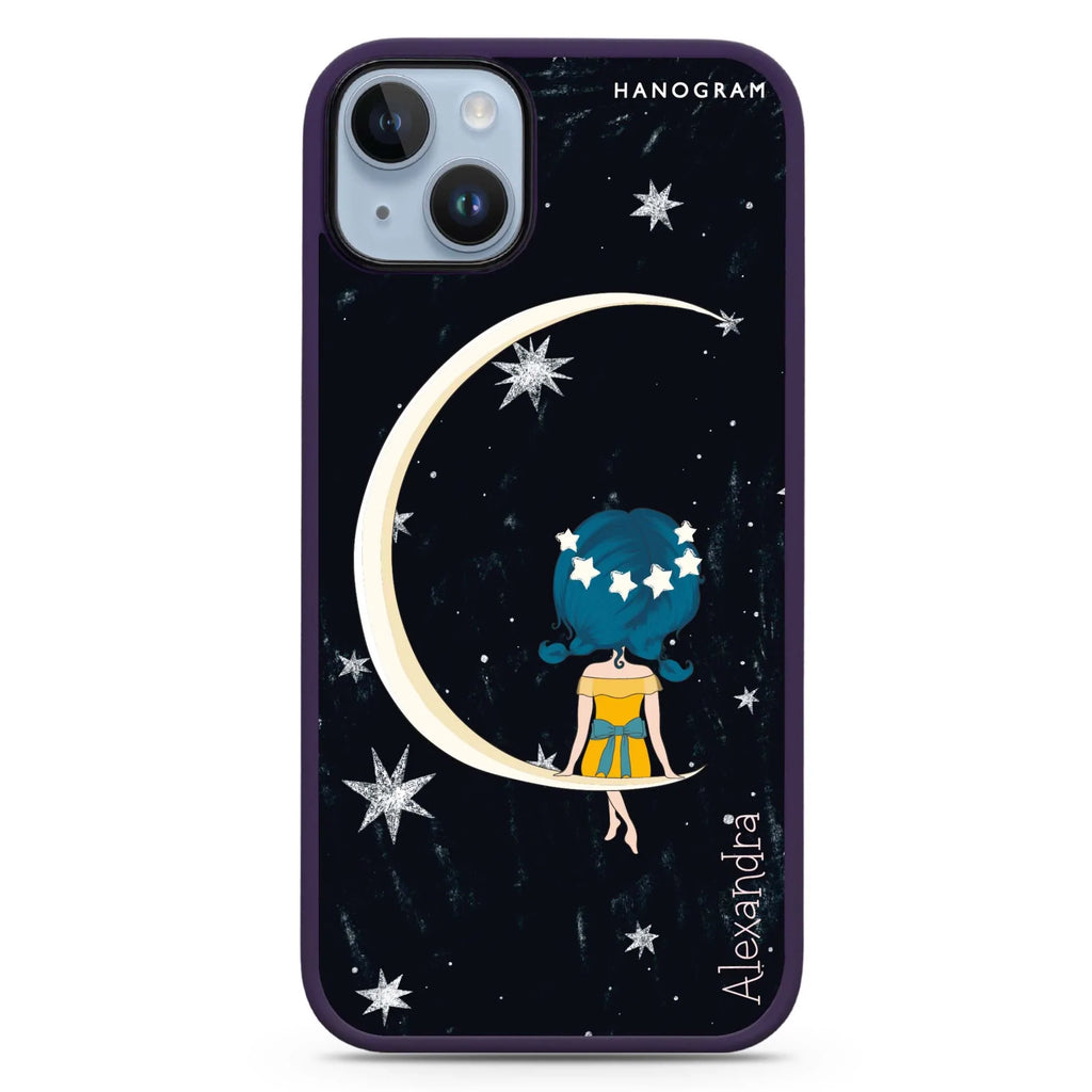Cute Girl Moon iPhone 14 Plus MagSafe Compatible Impact Guard Bumper Case