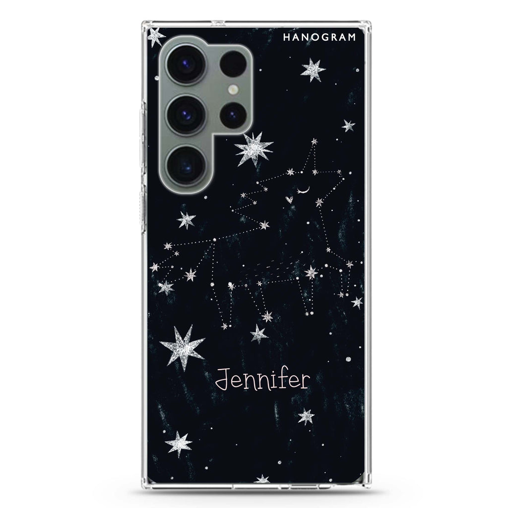 Unicorn Night personalized name Samsung Galaxy S26/S25/S24/S23/S22 Ultra ultra clear case, transparent design, main view