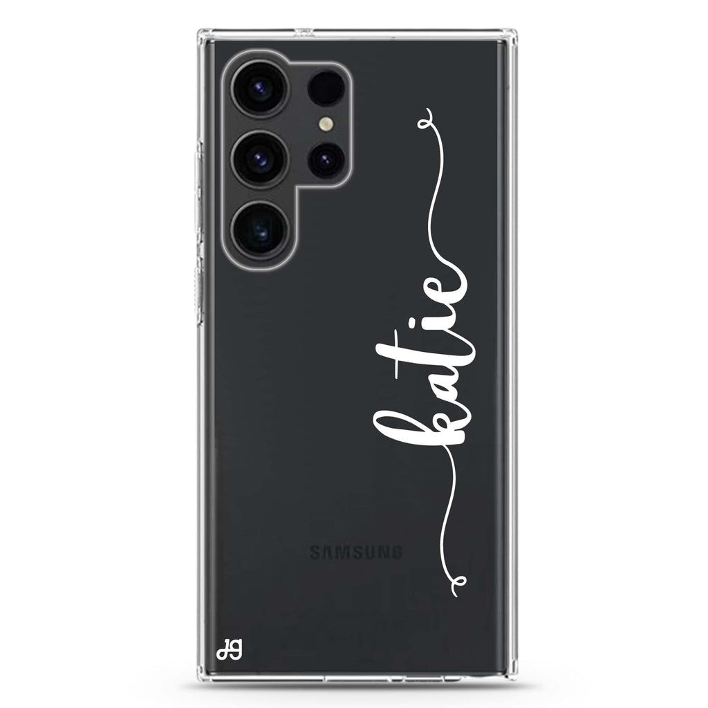 Glamorous personalized name Samsung Galaxy S26/S25/S24/S23/S22 Ultra ultra clear case, transparent design, main view