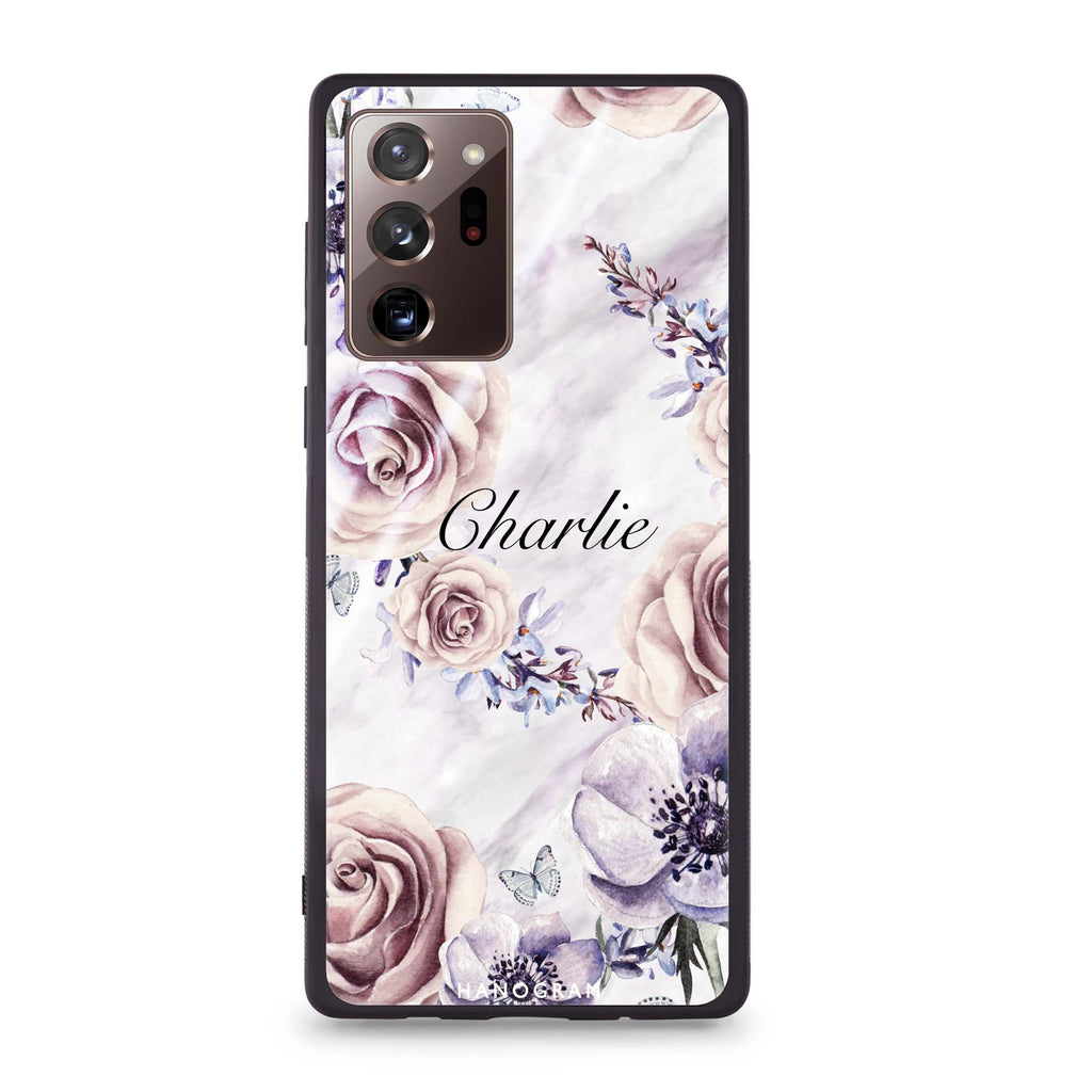 White Marble & Flower Samsung Note 20 Ultra Glass Case