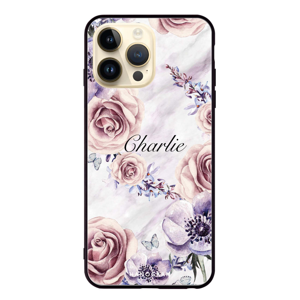 White Marble & Flower iPhone 13 Pro Max Glass Case