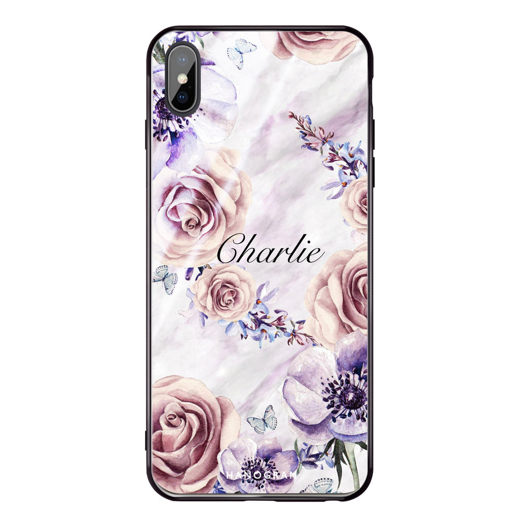White Marble & Flower iPhone XS Glass Case
