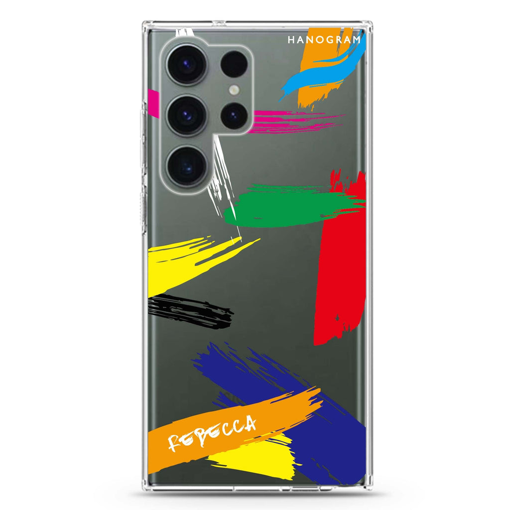 Brush Paint personalized name Samsung Galaxy S26/S25/S24/S23/S22 Ultra ultra clear case, transparent design, main view
