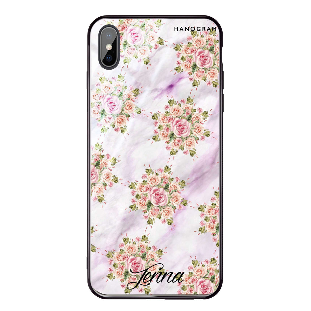 Floral & White Marble iPhone XS Max Glass Case