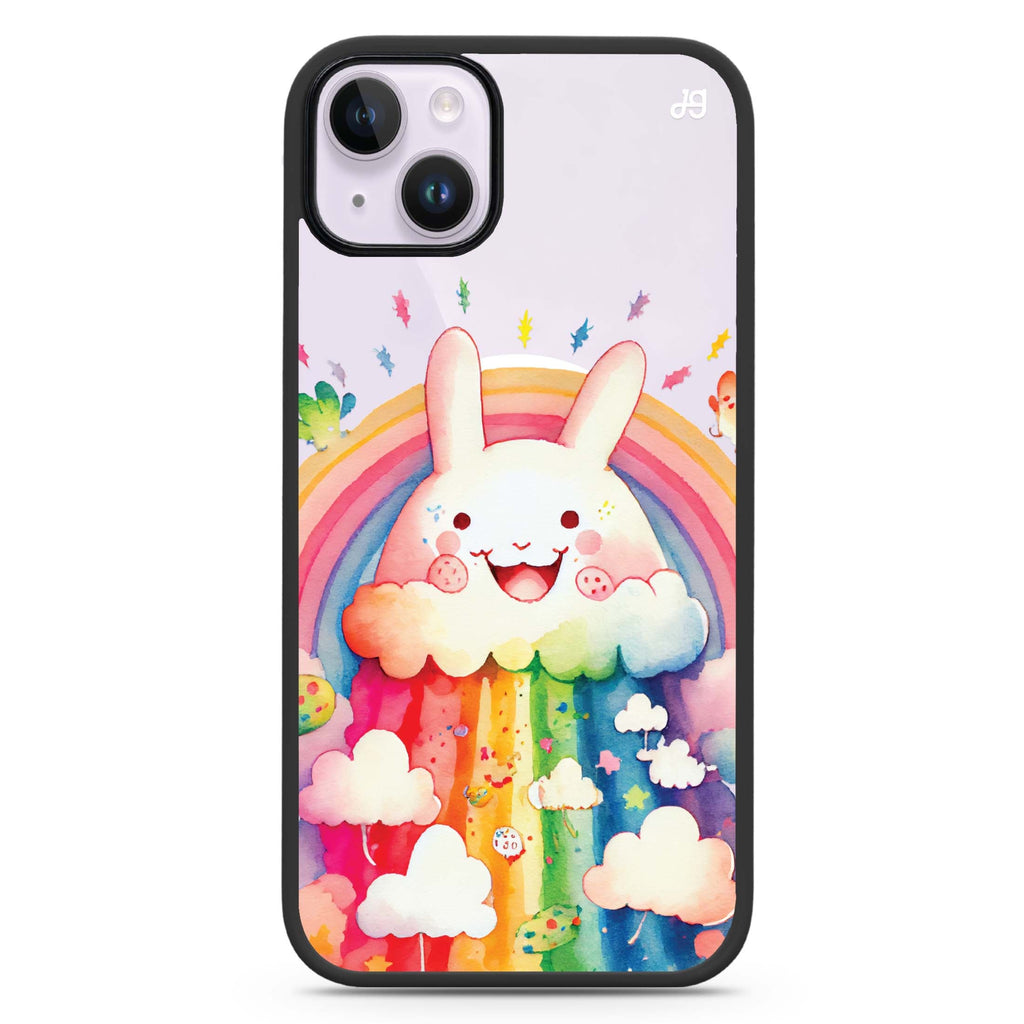 Rainbow Bunny iPhone 14 Plus MagSafe Compatible Impact Guard Bumper Case