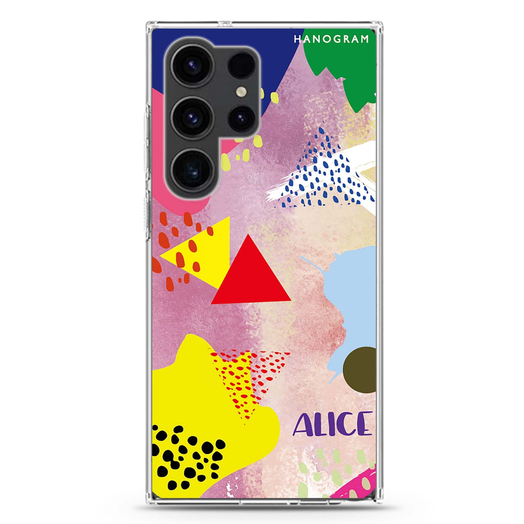 Trendy Abstract personalized name Samsung Galaxy S26/S25/S24/S23/S22 Ultra ultra clear case, transparent design, main view