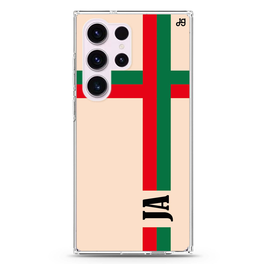 Matching Stripes personalized name Samsung Galaxy S26/S25/S24/S23/S22 Ultra ultra clear case, transparent design, main view
