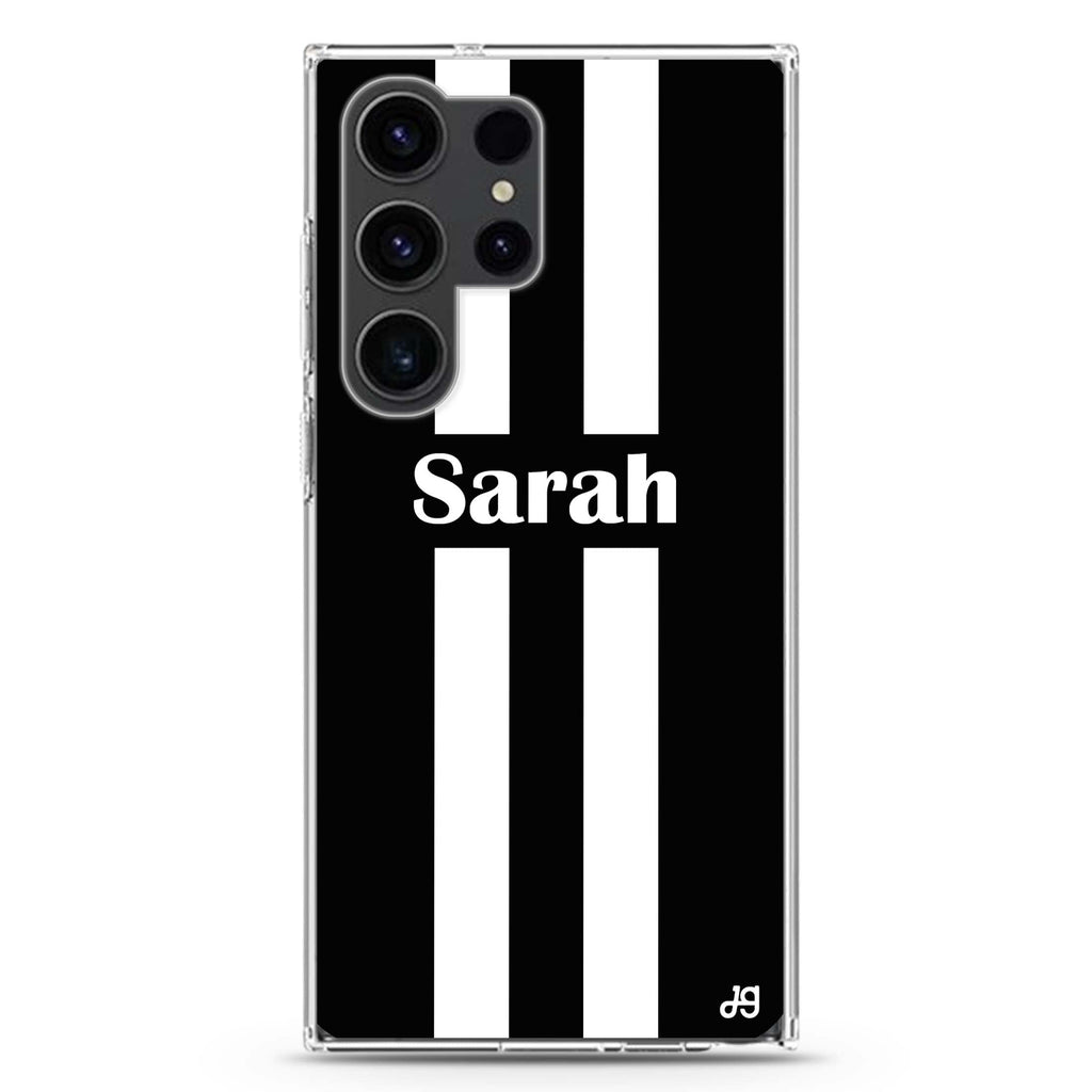 Black and White personalized name Samsung Galaxy S26/S25/S24/S23/S22 Ultra ultra clear case, transparent design, main view