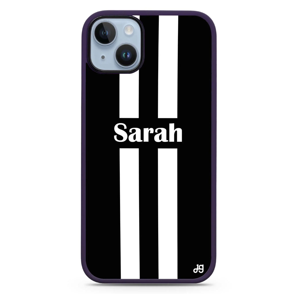Black and white Stripes iPhone 14 Plus MagSafe Compatible Impact Guard Bumper Case