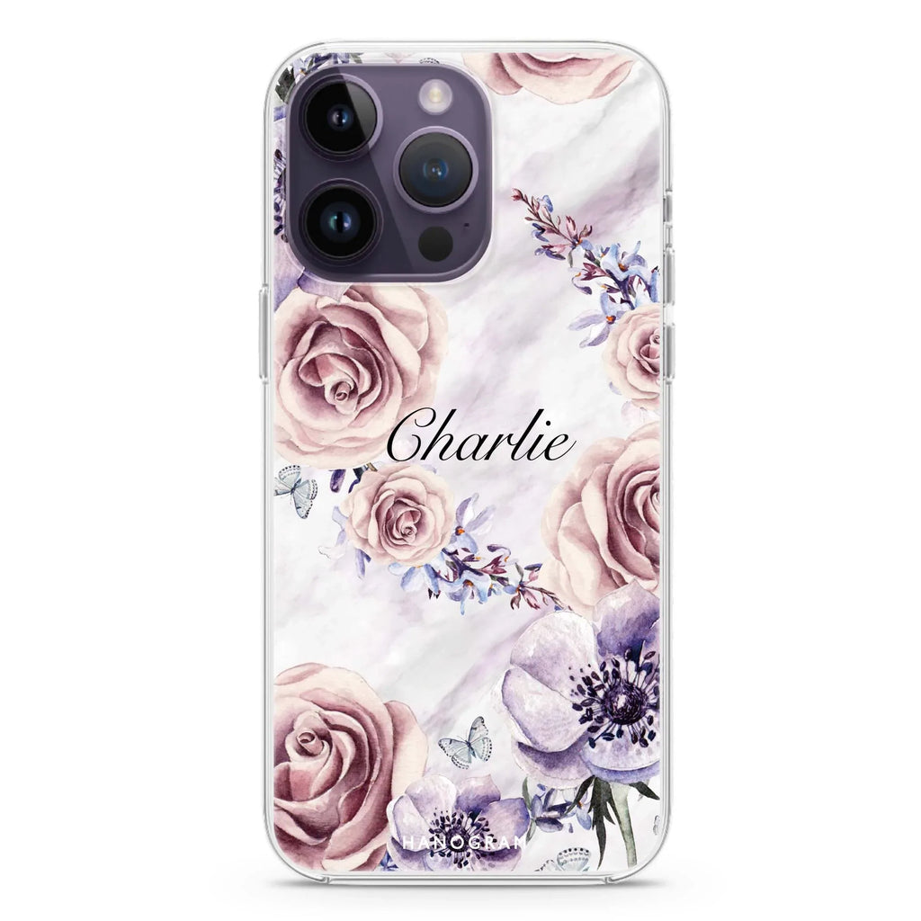 White Marble & Flower iPhone 12 Pro Max MagSafe Compatible Ultra Clear Case
