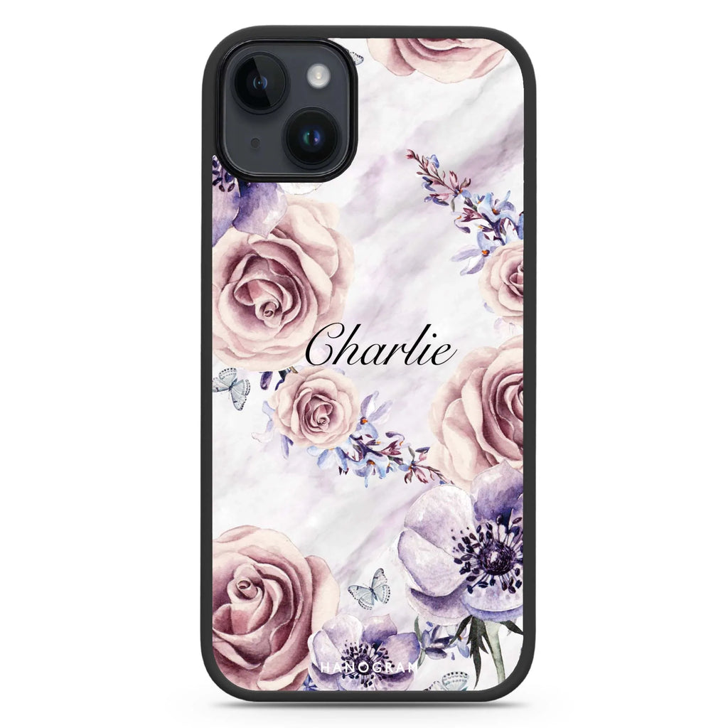 White Marble & Flower iPhone 14 Plus MagSafe Compatible Impact Guard Bumper Case