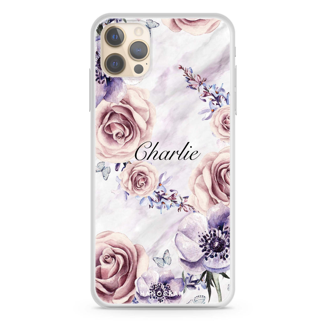 White Marble & Flower iPhone 12 Pro Ultra Clear Case