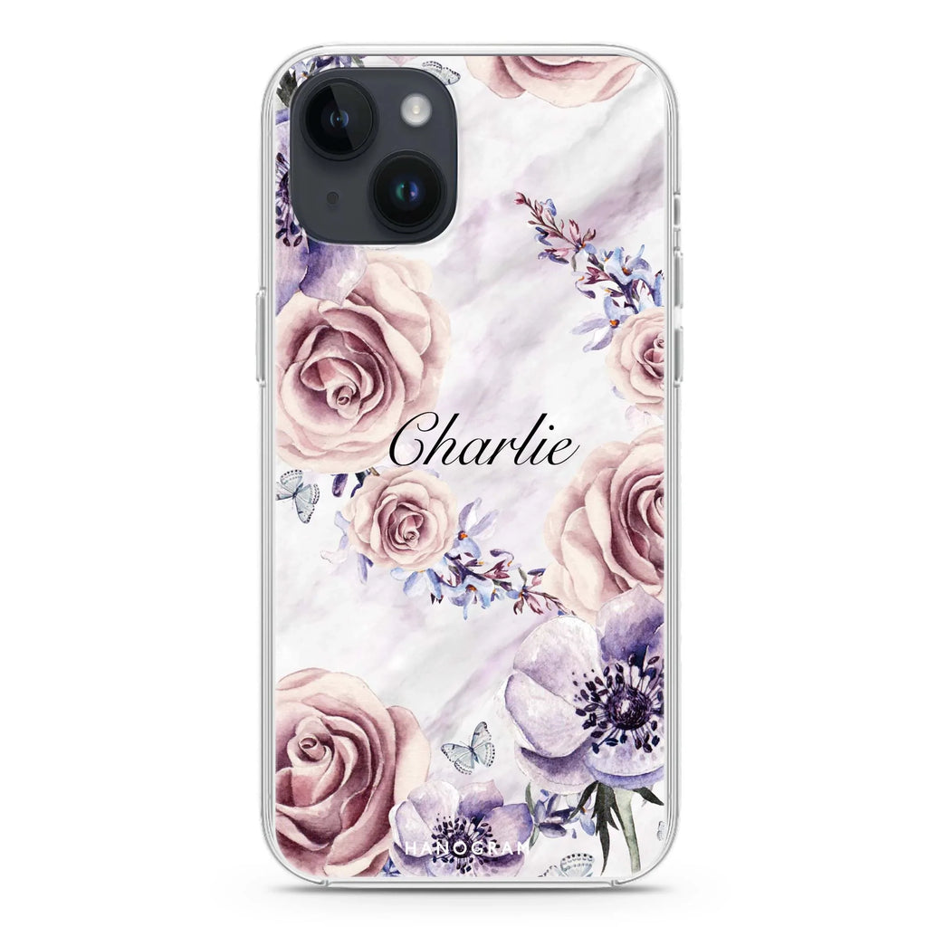 White Marble & Flower iPhone 12 MagSafe Compatible Ultra Clear Case