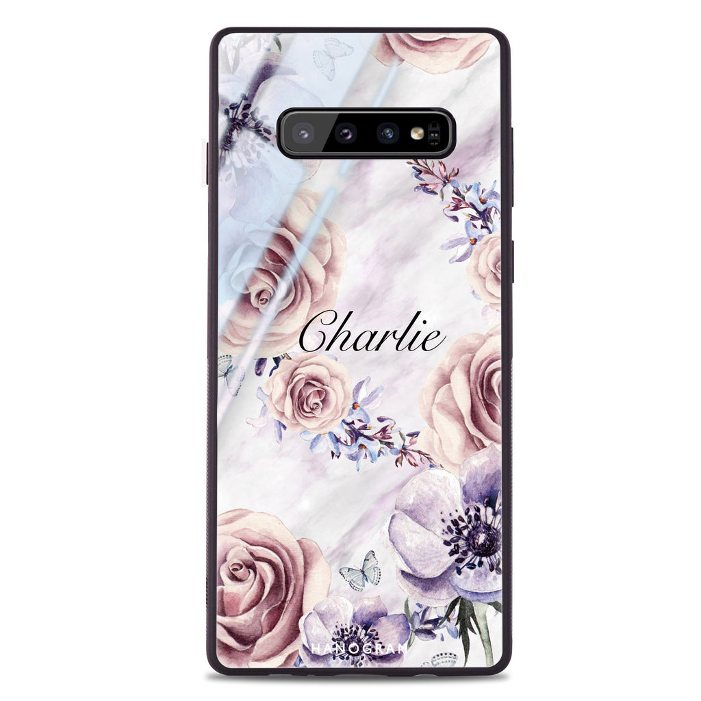 White Marble & Flower Samsung S10 Plus Glass Case