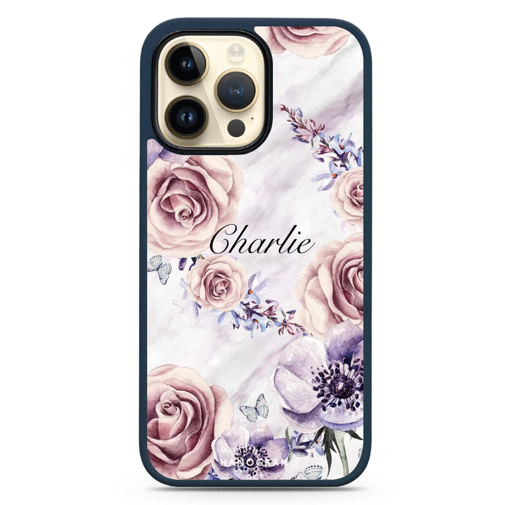 White Marble & Flower MagSafe Compatible Impact Guard Bumper Case
