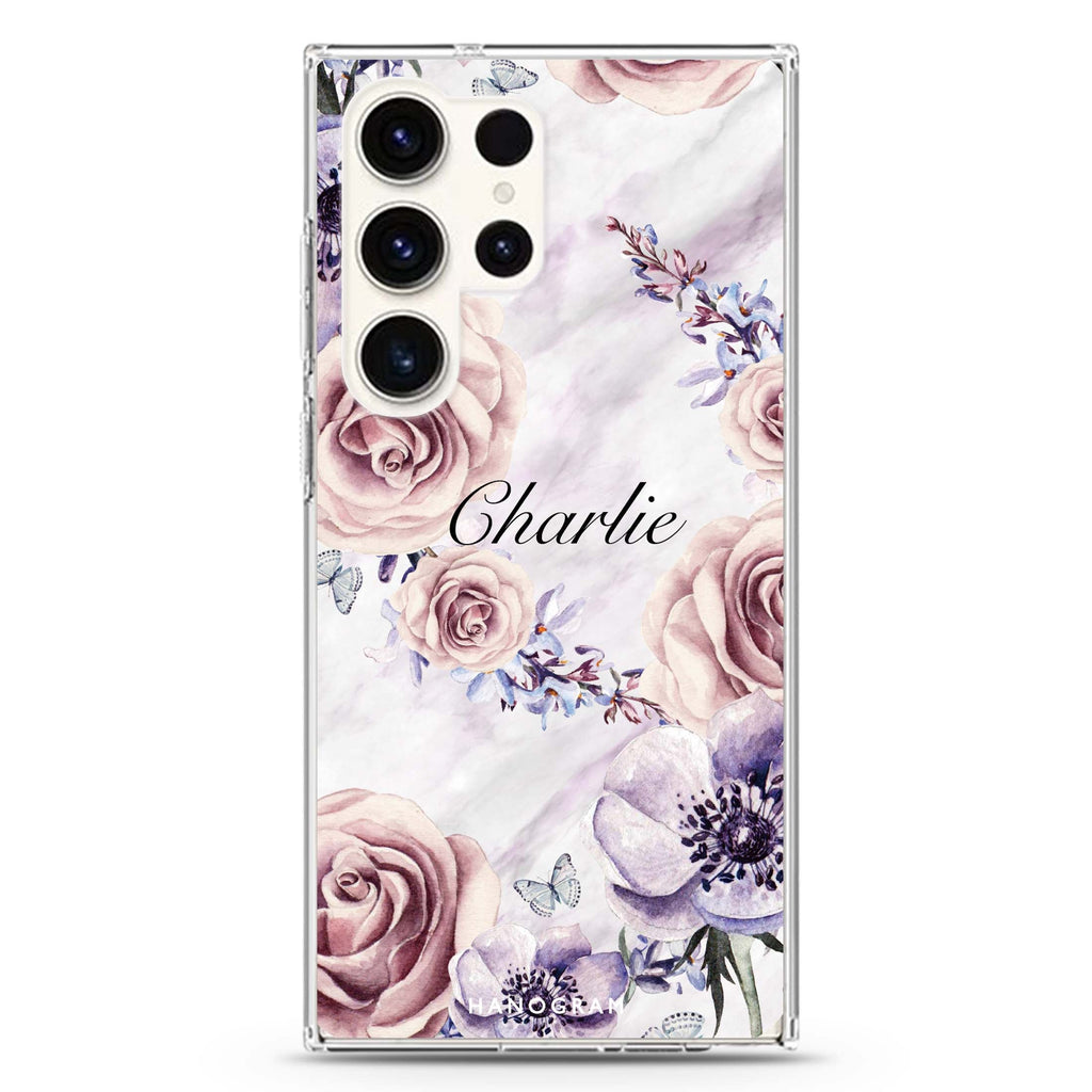 White Marble & Flower Samsung Galaxy S24 Ultra Case - Personalized and Stylish Protection