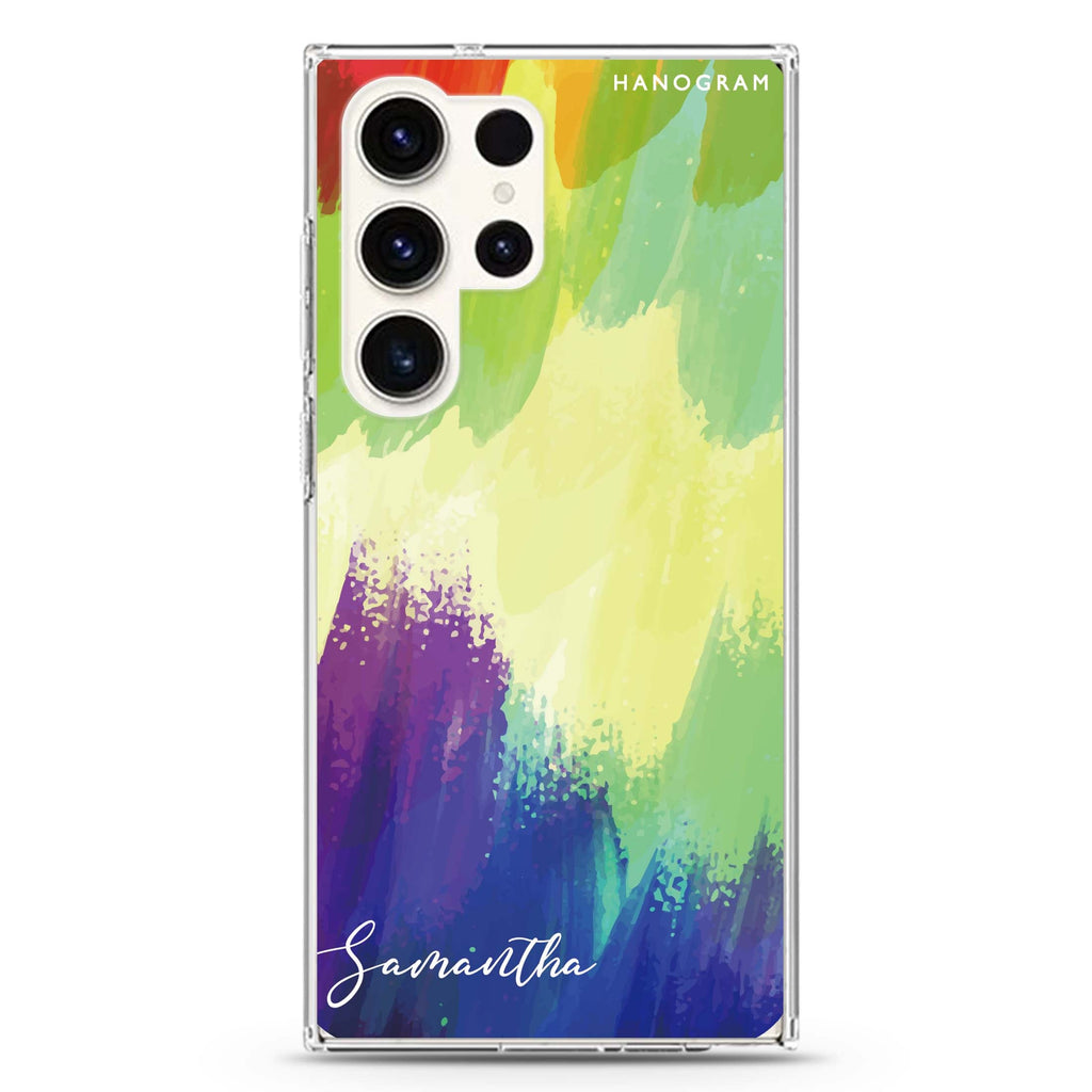 Watercolor personalized name Samsung Galaxy S26/S25/S24/S23/S22 Ultra ultra clear case, transparent design, main view