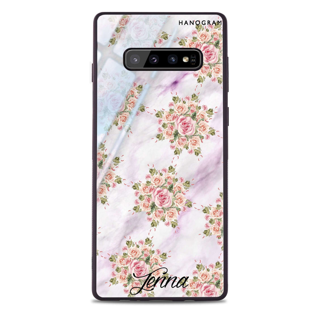 Floral & White Marble Samsung S10 Plus Glass Case