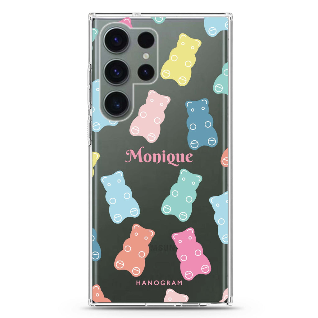 Sweet Dream Bear personalized name Samsung Galaxy S26/S25/S24/S23/S22 Ultra ultra clear case, transparent design, main view