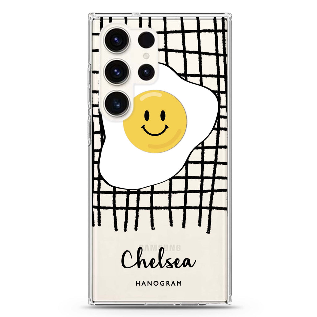 Funny Egg personalized name Samsung Galaxy S26/S25/S24/S23/S22 Ultra ultra clear case, transparent design, main view
